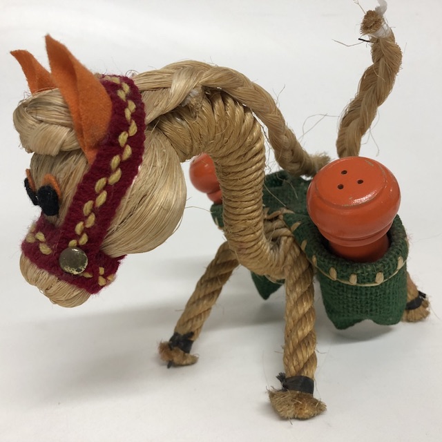 SALT & PEPPER SHAKER, 1950s Rope Donkey